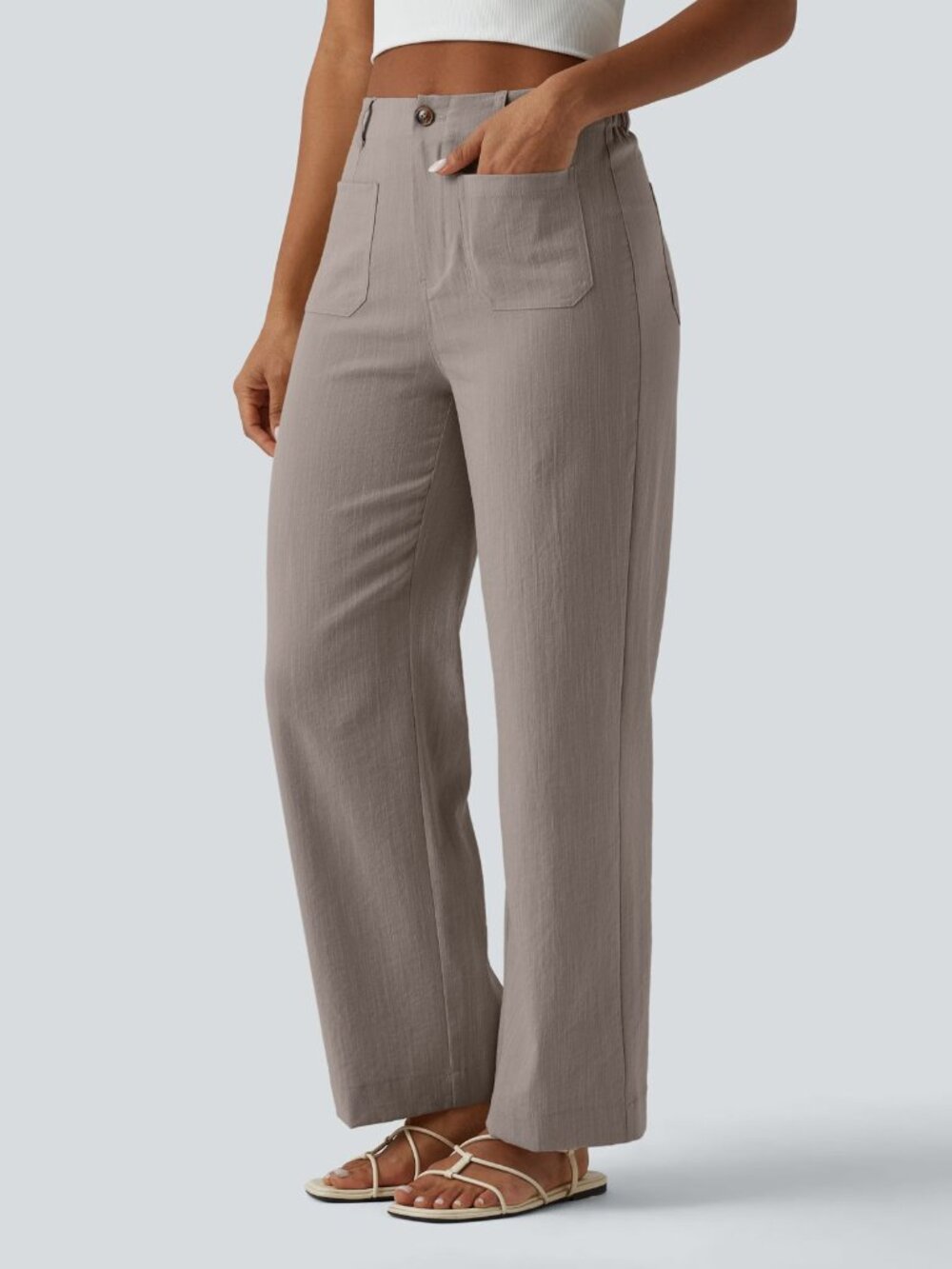 Halara High Waisted Straight Leg Casual Linen-Feel Pants with Pockets